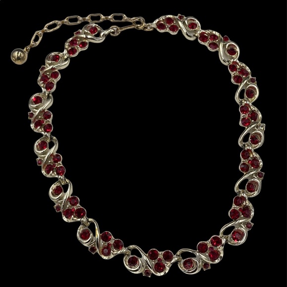 Vintage Jewelry - Vintage Kramer Ruby Red Rhinestone Necklace